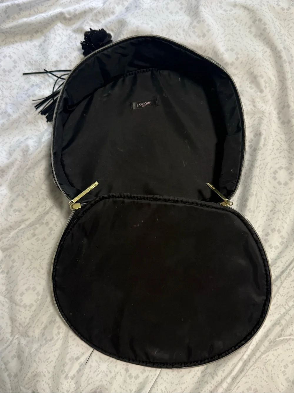 Lancome Black Patent Round Cosmetic Case with Top Handle